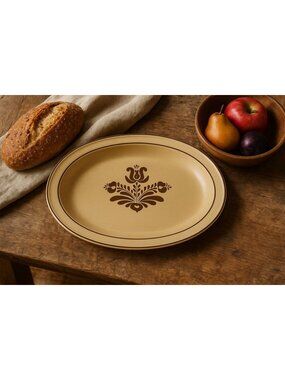 Vintage Pfaltzgraff Village Brown Floral Oval Serving Platter Farmhouse 14"  USA
